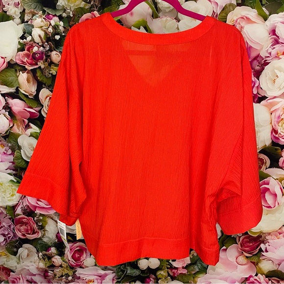 Gibson Latimer Coral Crepe Wide Sleeve Top Size M - Picture 3 of 8